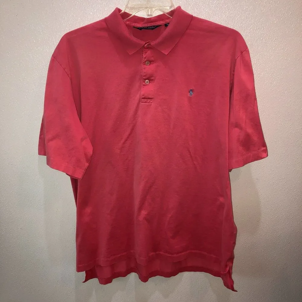 Ralph Lauren Polo Golf Mens Large Pink Pima Cotton Preppy Polo Shirt Size L